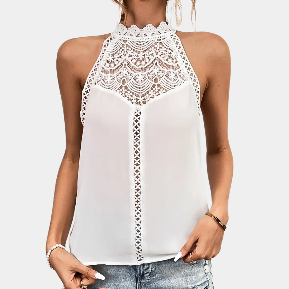 Lace Mock-Neck Sleeveless Top
