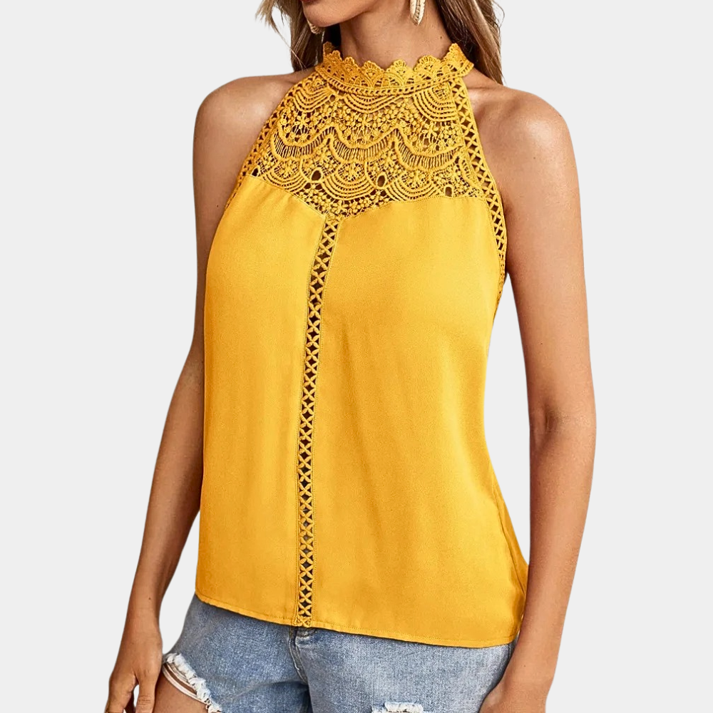 Lace Mock-Neck Sleeveless Top