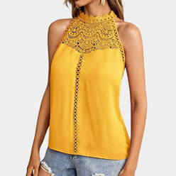 Lace Mock-Neck Sleeveless Top