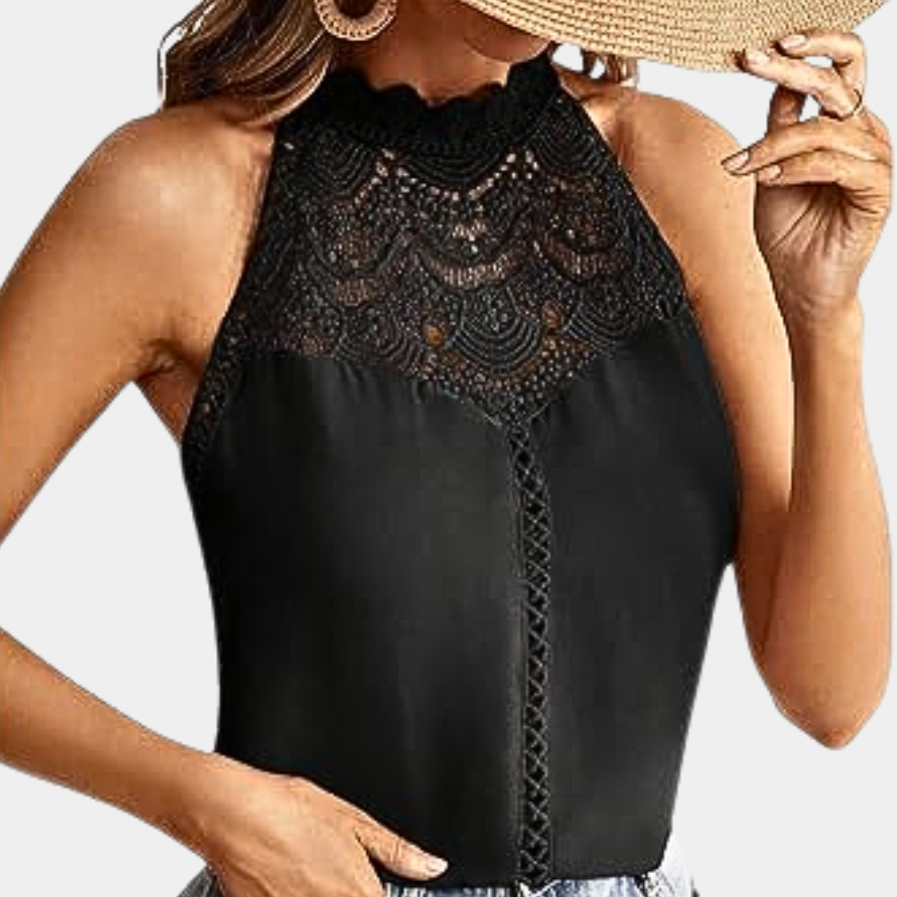 Lace Mock-Neck Sleeveless Top