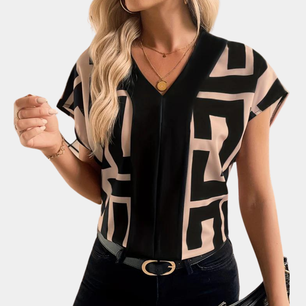 Geometric V-Neck Blouse
