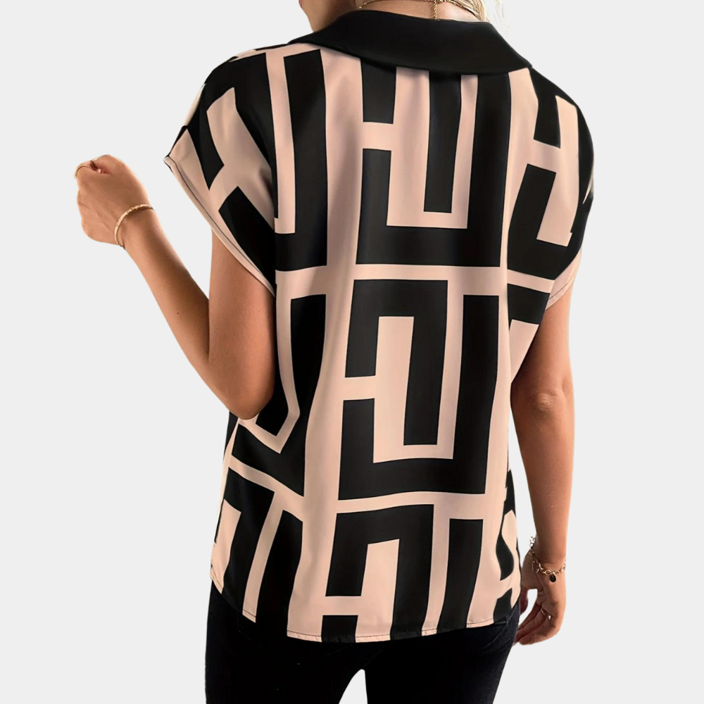 Geometric V-Neck Blouse