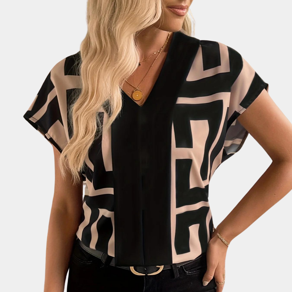 Geometric V-Neck Blouse