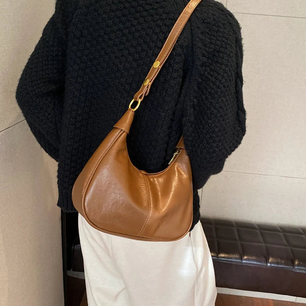 Crossbody Bag Faux Leather with Zip and Snap-Adjustable Strap