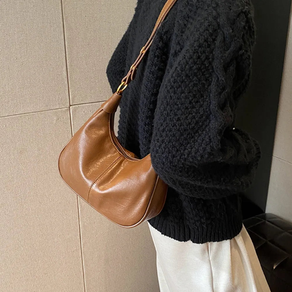 Crossbody Bag Faux Leather with Zip and Snap-Adjustable Strap