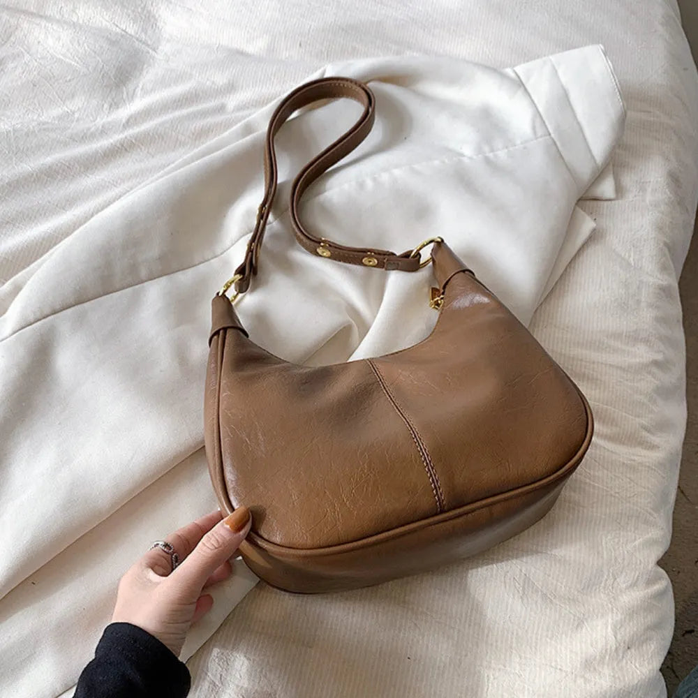 Crossbody Bag Faux Leather with Zip and Snap-Adjustable Strap