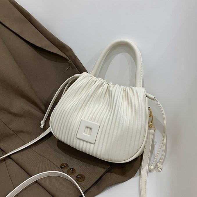 Crossbody Bag Faux Leather with Top Handle and Pleated Design