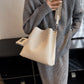 Bucket Bag Faux Leather Pebbled with Canvas Strap and Zip