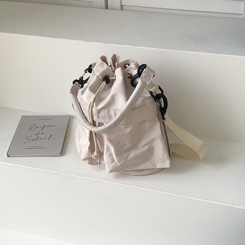 Bucket Bag Nylon with Drawstring, Top Handles and Strap