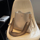Bucket Bag Faux Leather Pebbled with Canvas Strap and Zip