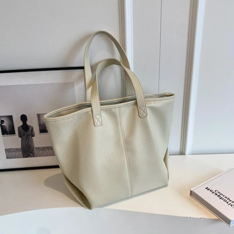 Tote Bag Faux Leather with Zipped Compartment and Sturdy Handles