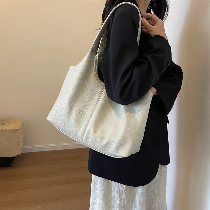Hobo Bag Faux Leather Textured Grain with Magnetic Snap