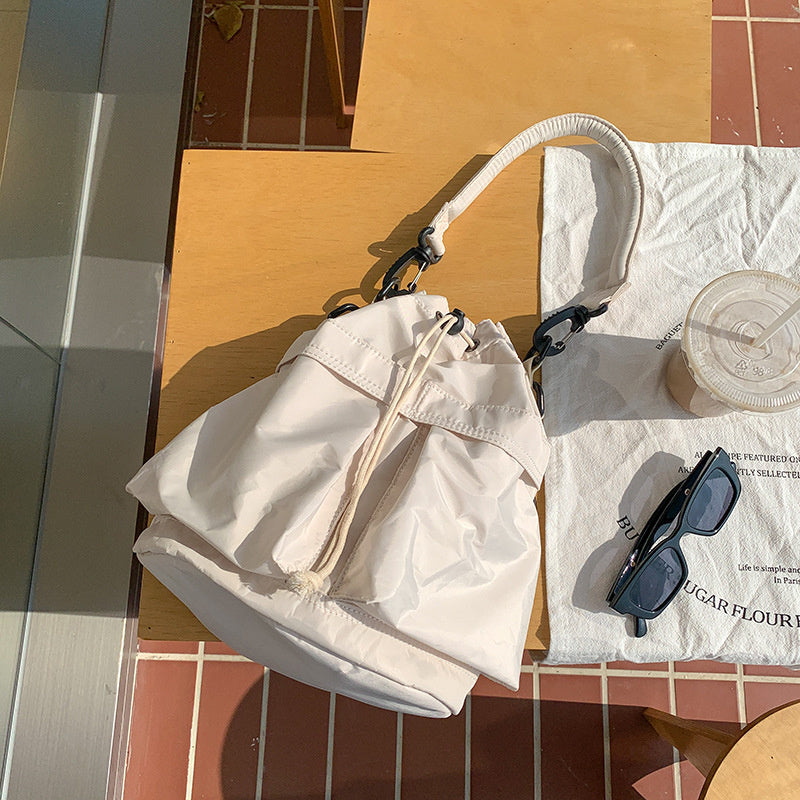 Bucket Bag Nylon with Drawstring, Top Handles and Strap