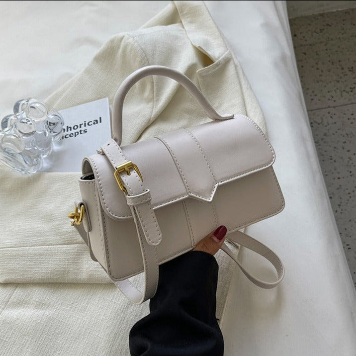 Top Handle Bag Faux Leather with Metal Clasp and Strap