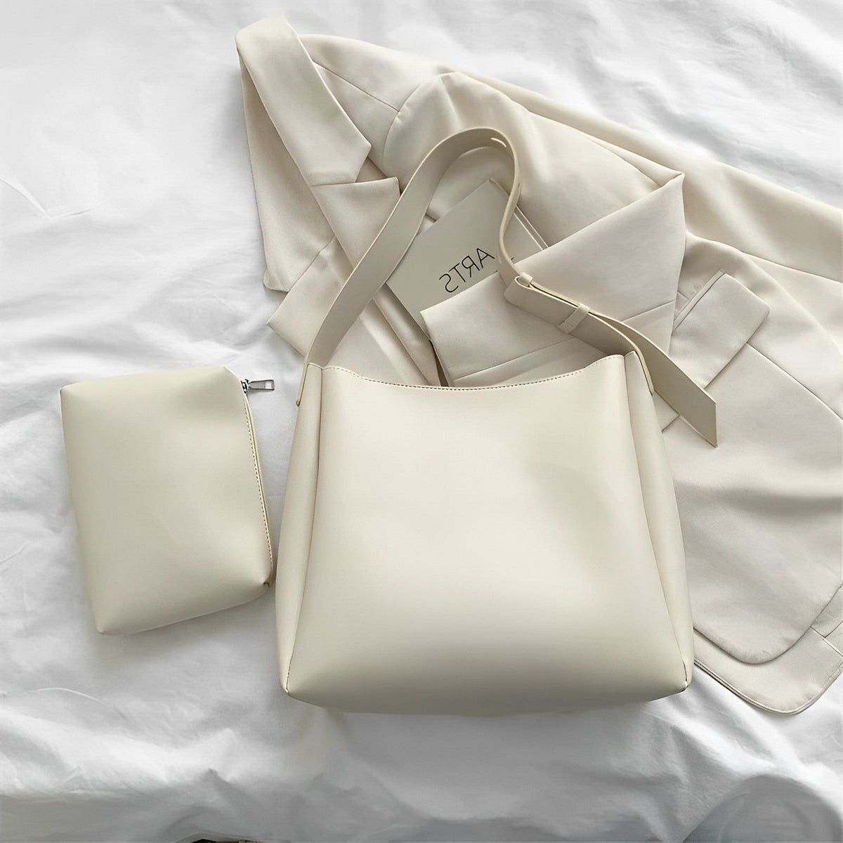 Hobo Bag Faux Leather with Matching Pouch and Adjustable Strap