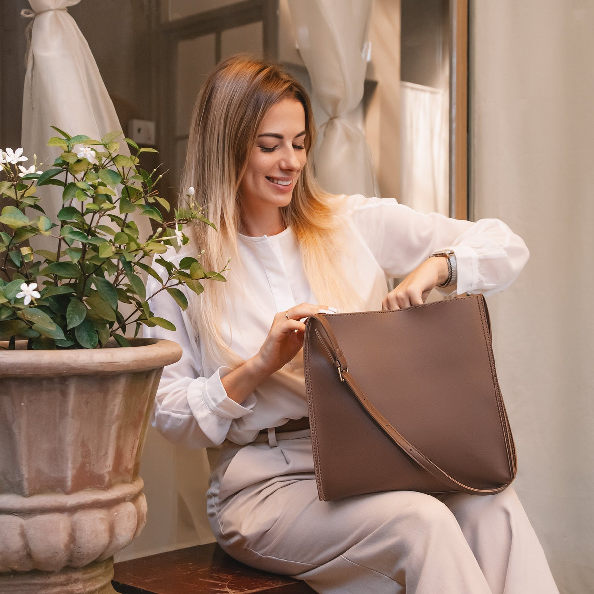 Tote Bag Soft Faux Leather with Magnetic Snap and Sturdy Handles