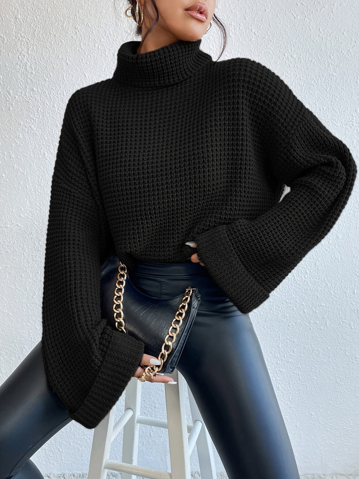 Waffle Roll Neck Jumper