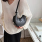 Crescent Bag Faux Leather with Zip and Silver-Tone Hardware