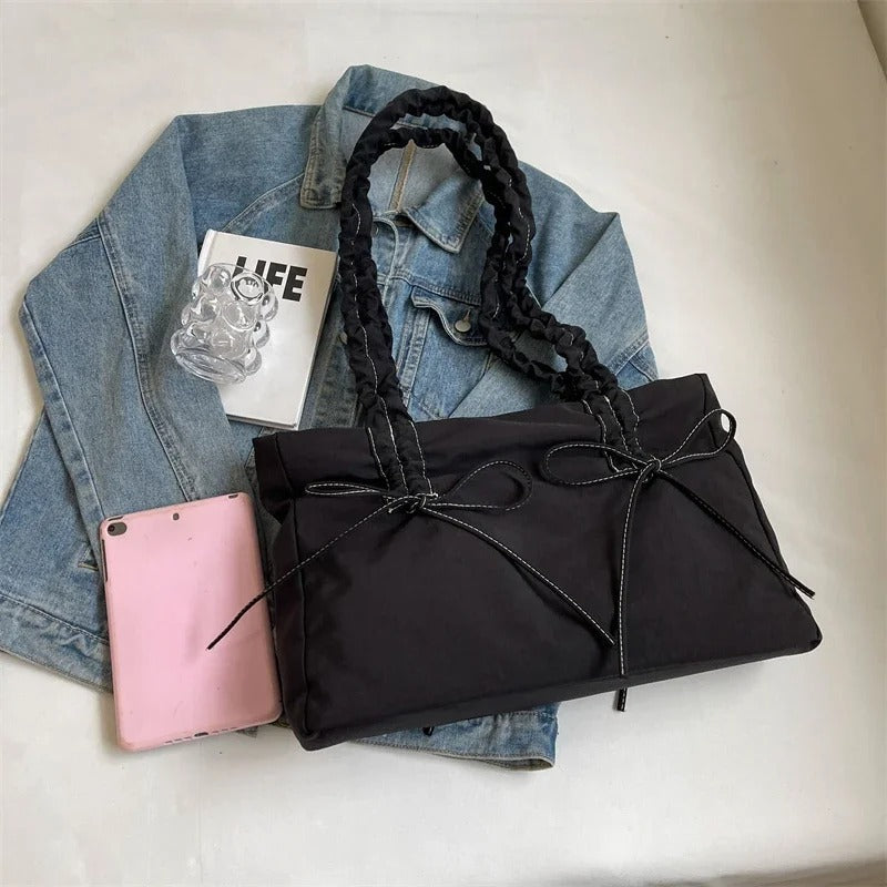 Tote Bag Nylon with Zip Closure and Adjustable Knotted Handles