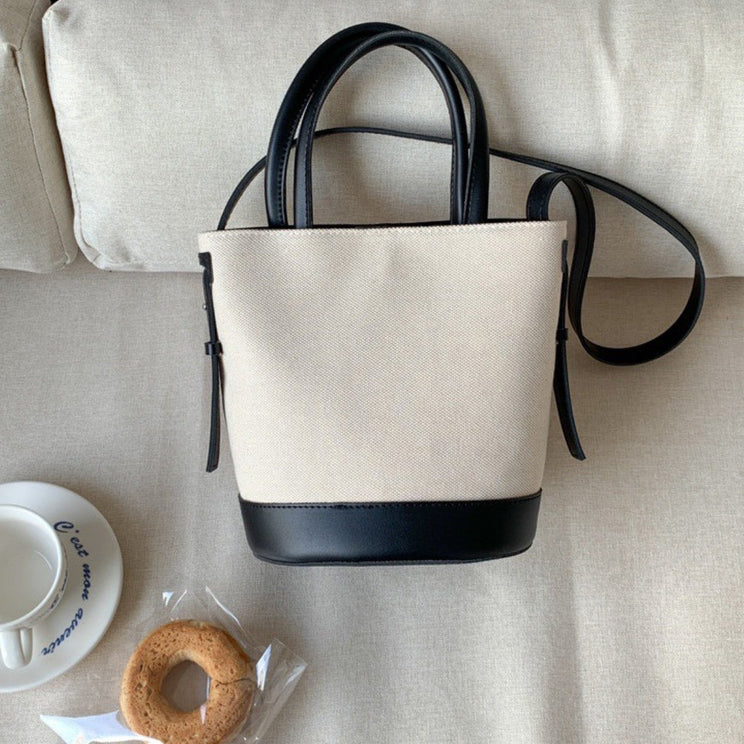 Tote Bag Canvas Faux Leather with Adjustable Crossbody Strap