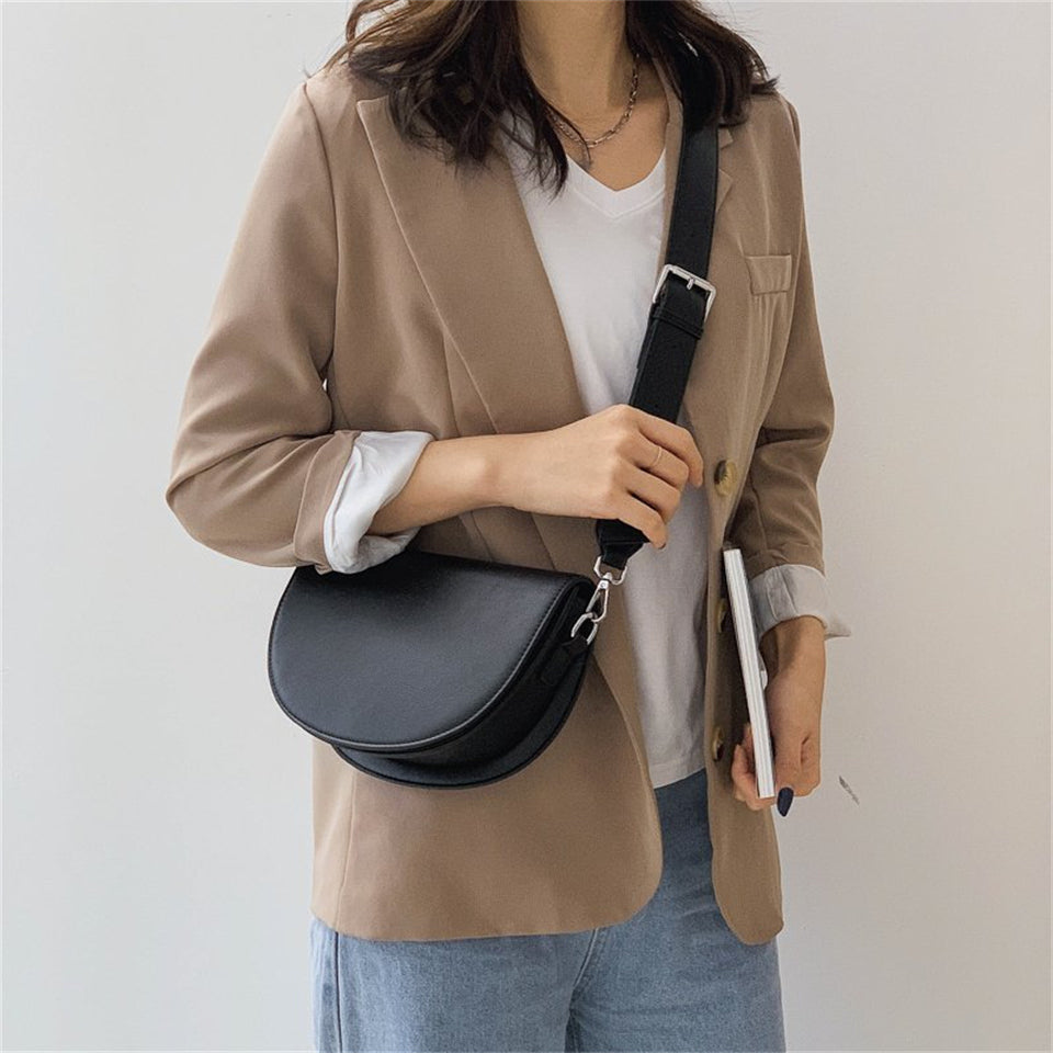 Crescent Bag Faux Leather with Zip and Removable Strap