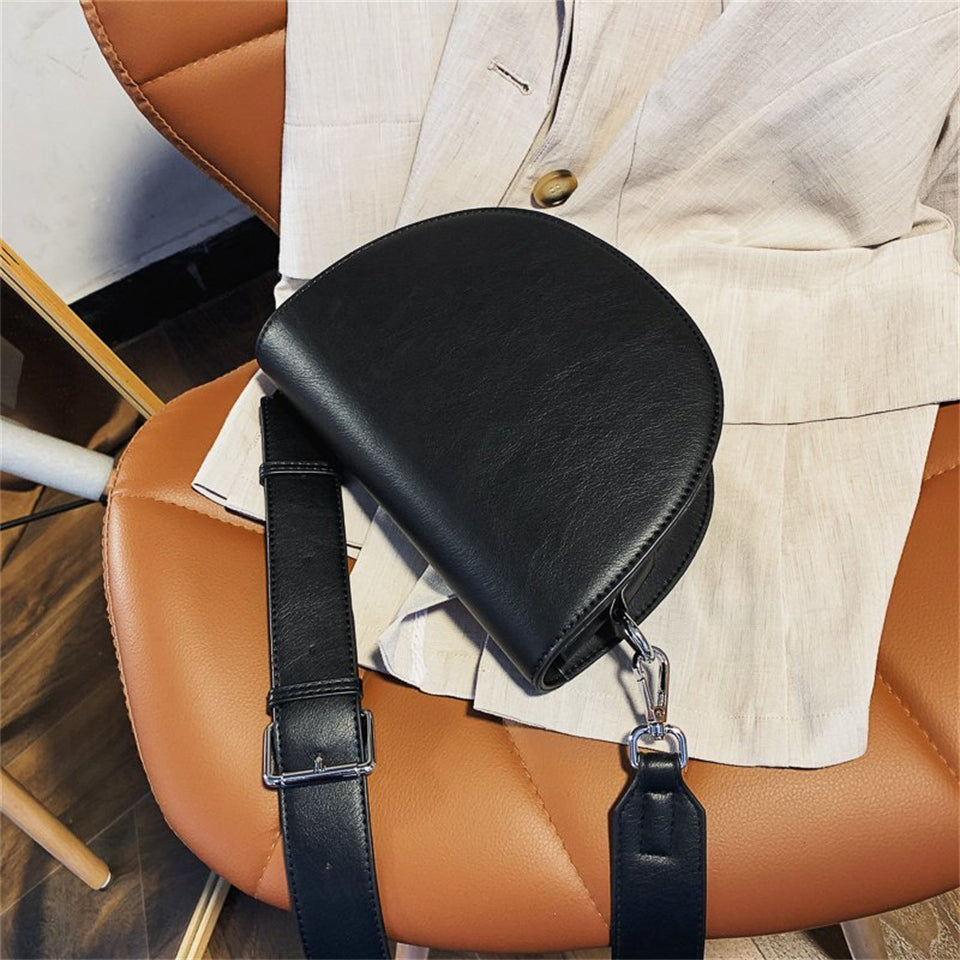 Crescent Bag Faux Leather with Zip and Removable Strap