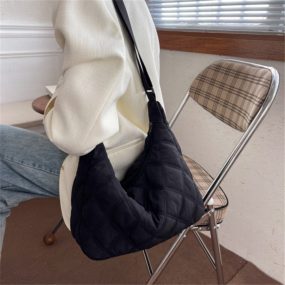 Crossbody Bag Quilted Nylon with Adjustable Shoulder Strap