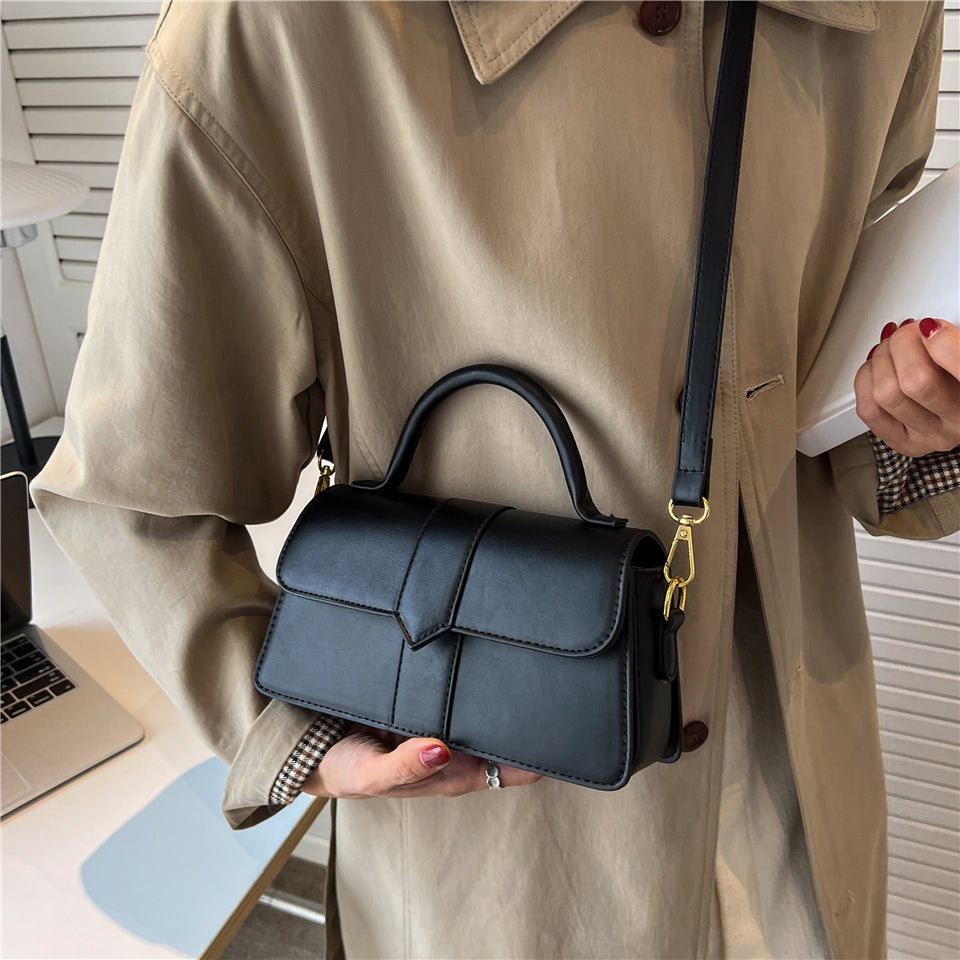 Top Handle Bag Faux Leather with Metal Clasp and Strap