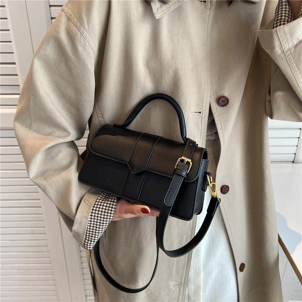 Top Handle Bag Faux Leather with Metal Clasp and Strap
