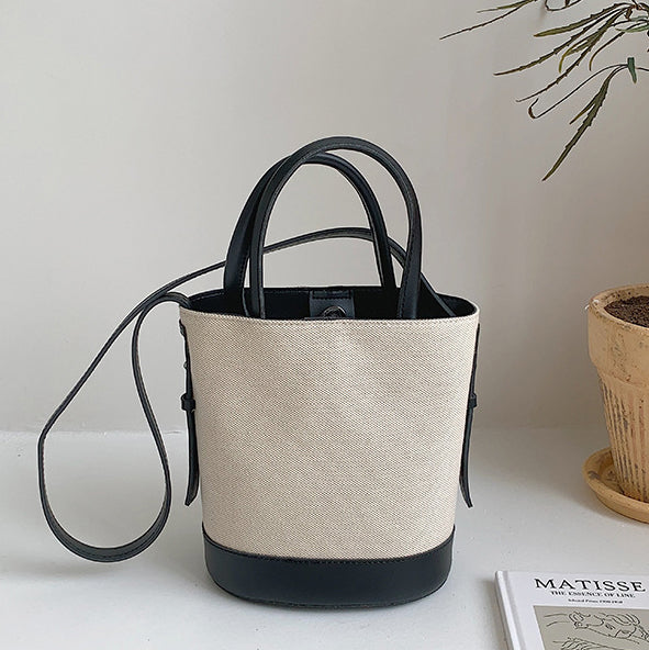 Tote Bag Canvas Faux Leather with Adjustable Crossbody Strap