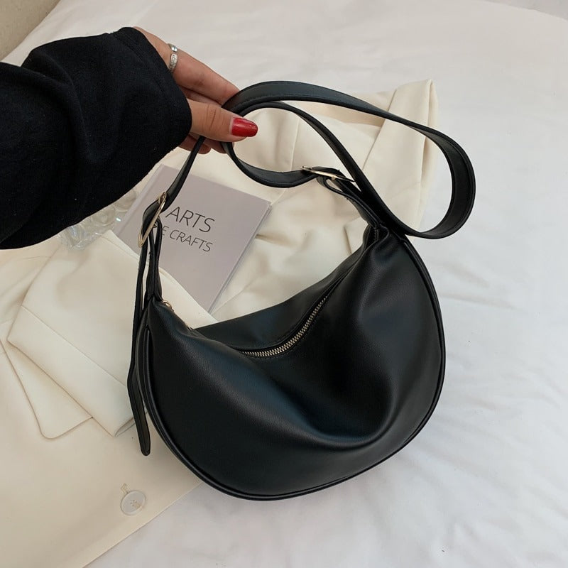 Crescent Bag Faux Leather with Zip and Adjustable Strap