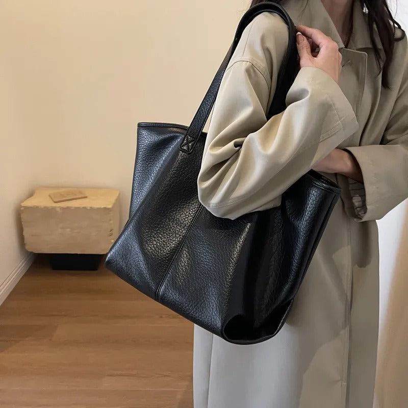 Tote Bag Faux Leather with Zipped Compartment and Sturdy Handles