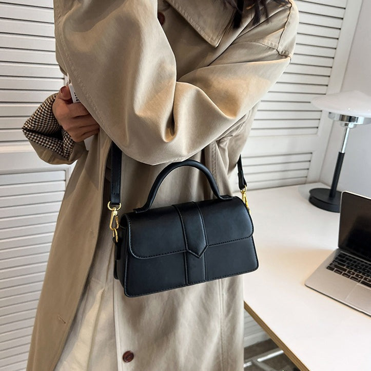 Top Handle Bag Faux Leather with Metal Clasp and Strap