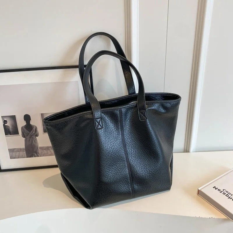 Tote Bag Faux Leather with Zipped Compartment and Sturdy Handles