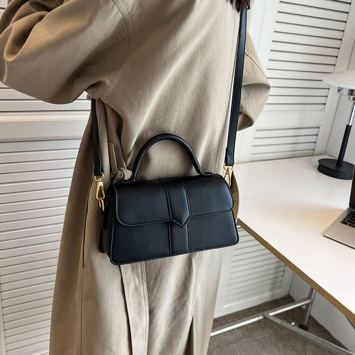 Top Handle Bag Faux Leather with Metal Clasp and Strap