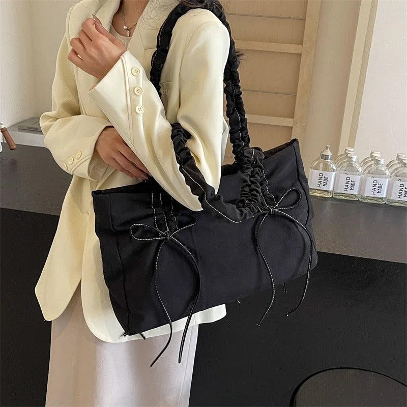 Tote Bag Nylon with Zip Closure and Adjustable Knotted Handles