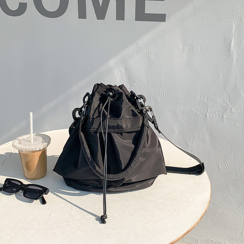 Bucket Bag Nylon with Drawstring, Top Handles and Strap