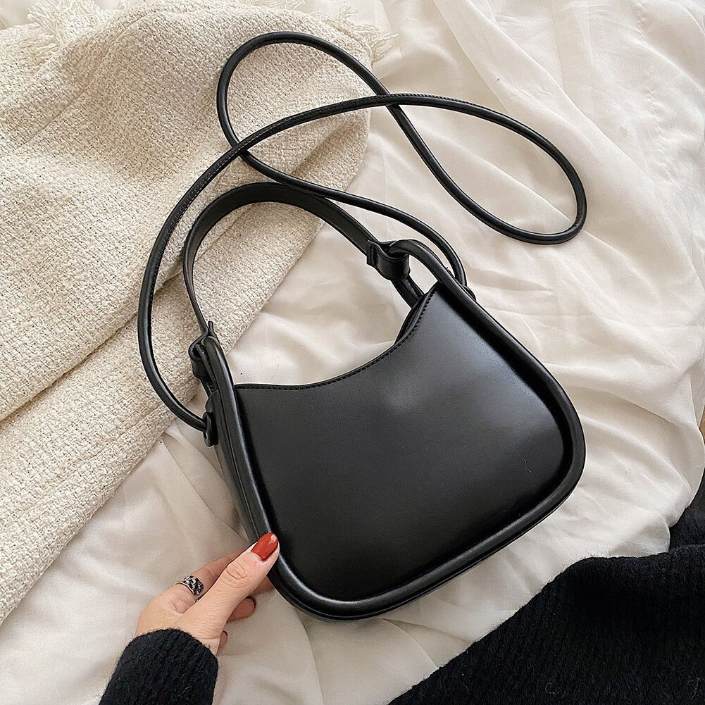 Top Handle Bag Faux Leather with Snap Clasp and Long Strap