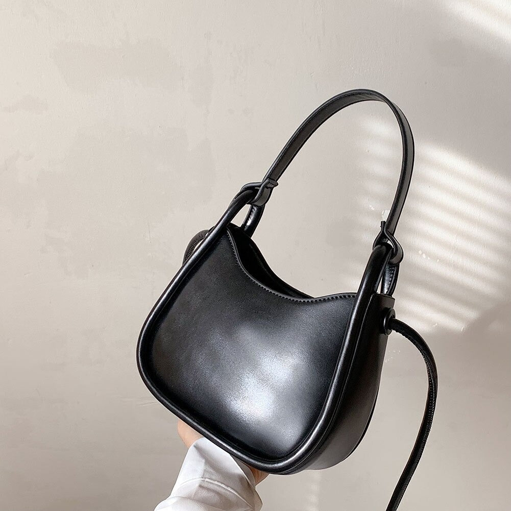 Top Handle Bag Faux Leather with Snap Clasp and Long Strap
