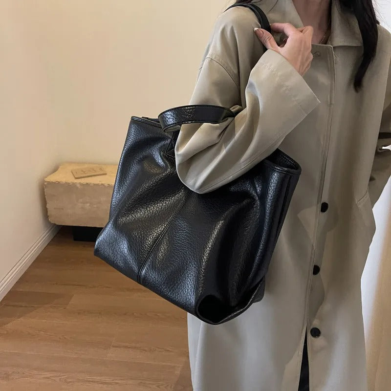 Tote Bag Faux Leather with Zipped Compartment and Sturdy Handles