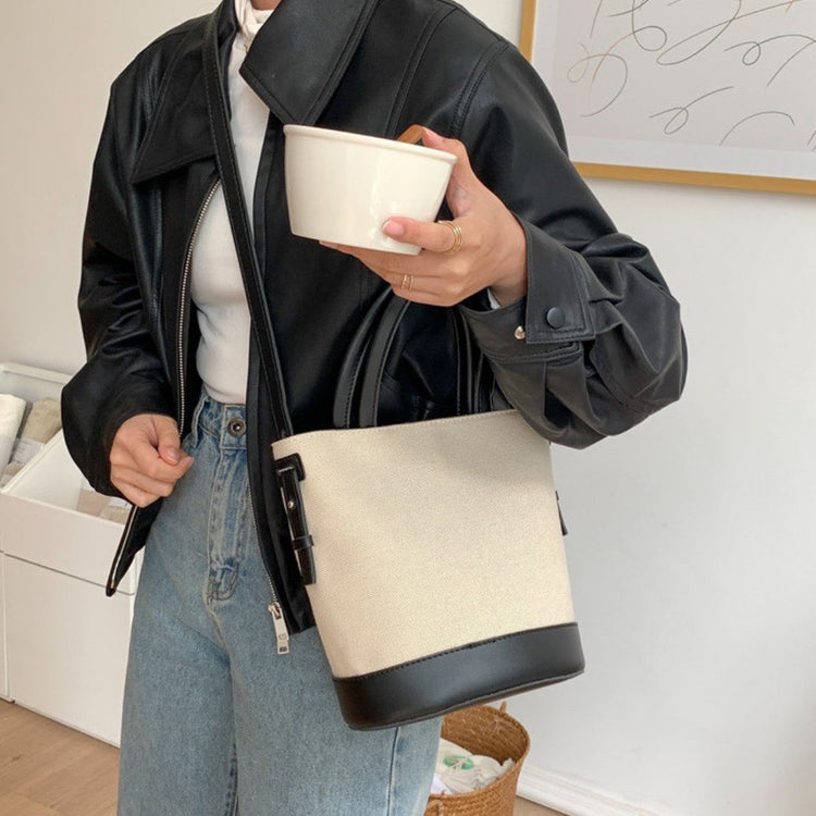 Tote Bag Canvas Faux Leather with Adjustable Crossbody Strap