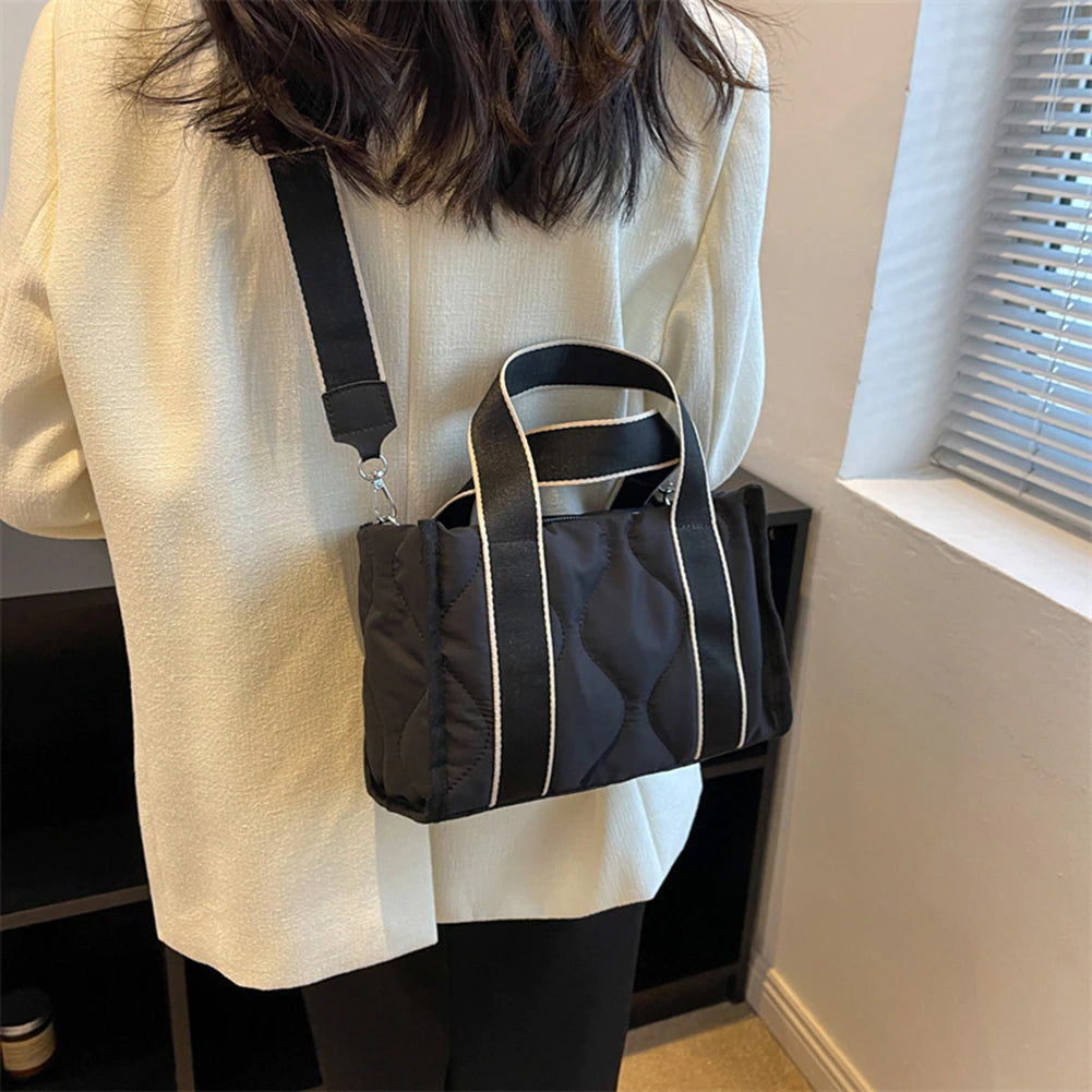 Crossbody Bag Quilted Cotton Nylon with Adjustable Canvas Straps