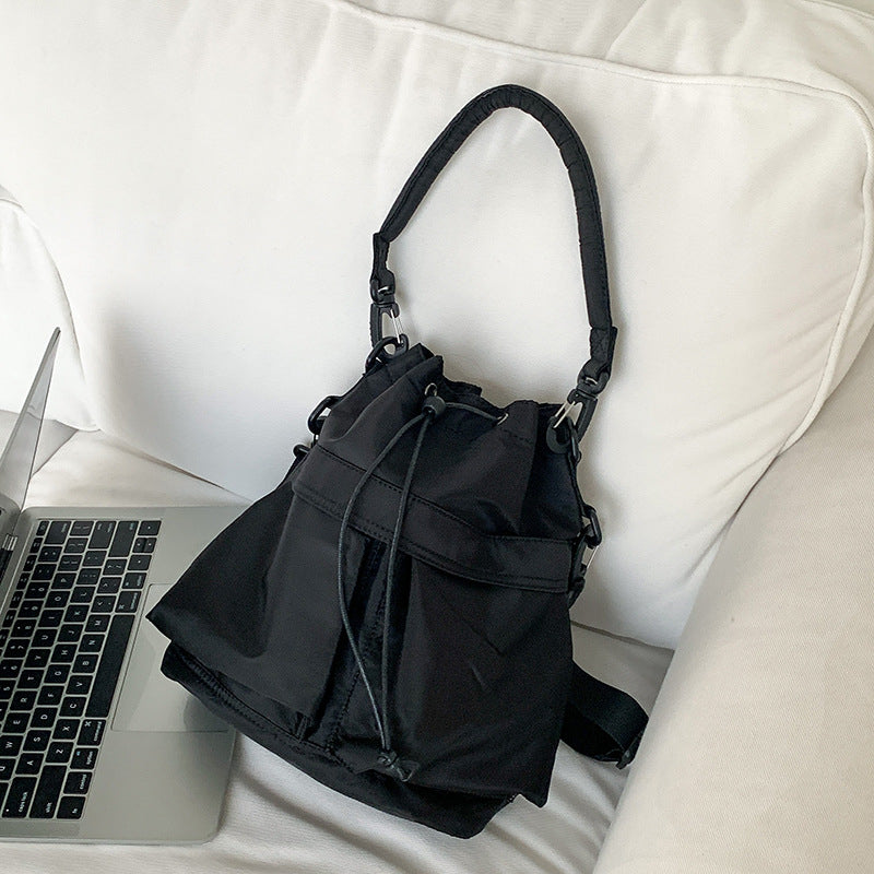 Bucket Bag Nylon with Drawstring, Top Handles and Strap
