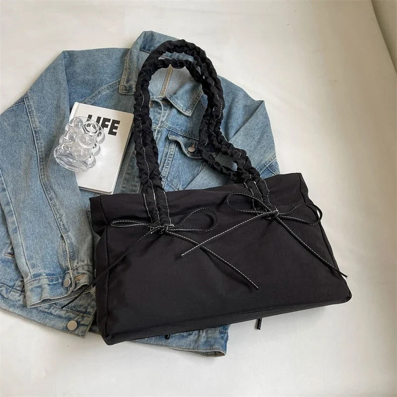 Tote Bag Nylon with Zip Closure and Adjustable Knotted Handles