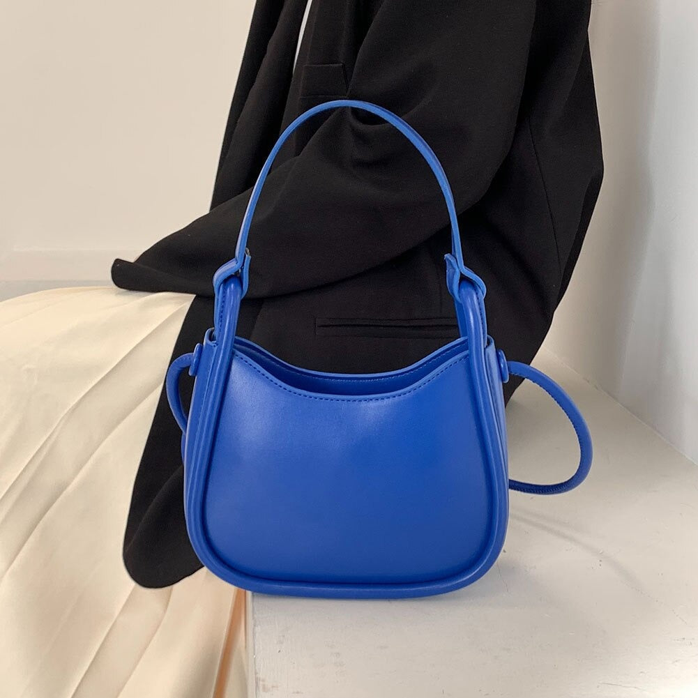 Top Handle Bag Faux Leather with Snap Clasp and Long Strap