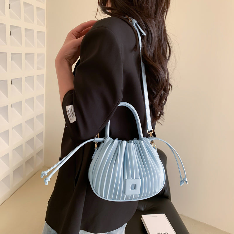 Crossbody Bag Faux Leather with Top Handle and Pleated Design