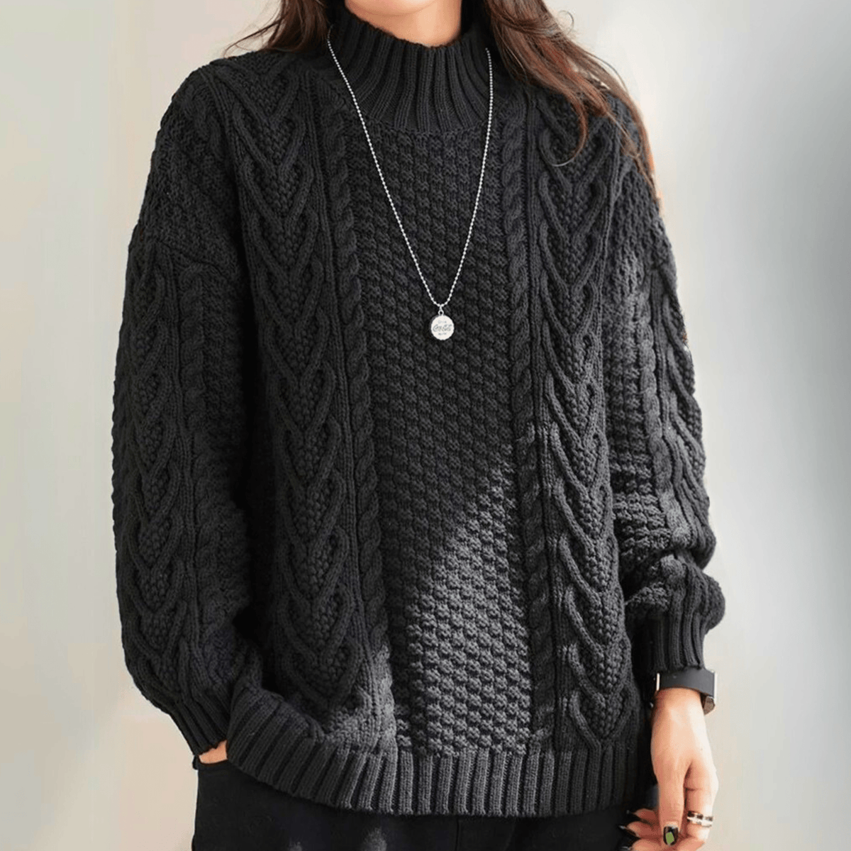 Chunky Cable Knit Mock Neck Jumper