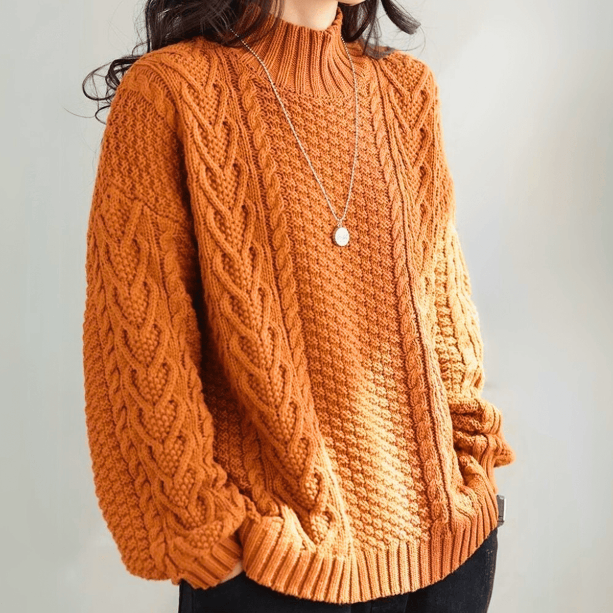 Chunky Cable Knit Mock Neck Jumper