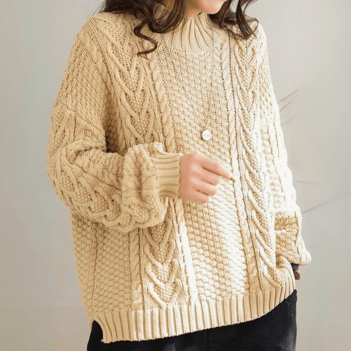Chunky Cable Knit Mock Neck Jumper