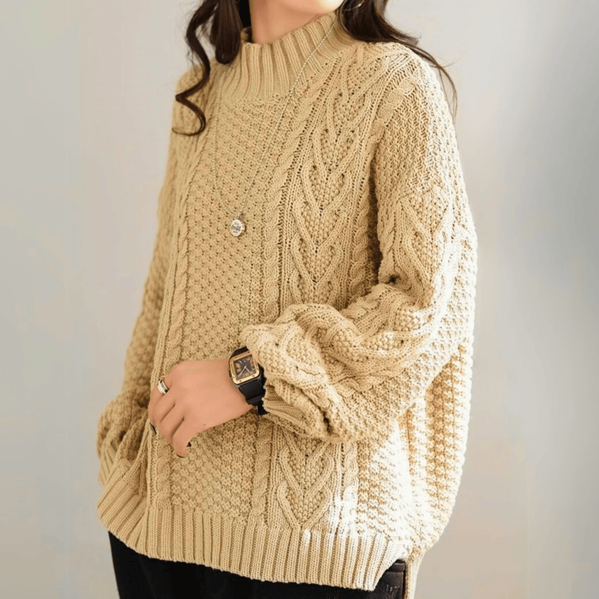 Chunky Cable Knit Mock Neck Jumper